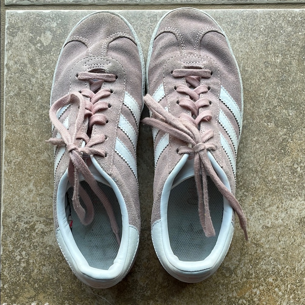 Adidas Pink and White Sneakers with Signature Stripes